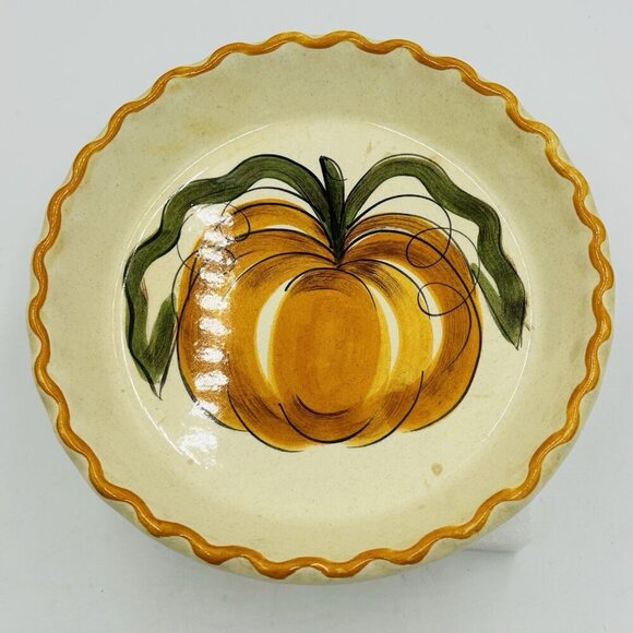 1971 Los Angeles Pottery Pumpkin Pie 10" Plate Hand Painted Vintage - Picture 1 of 6